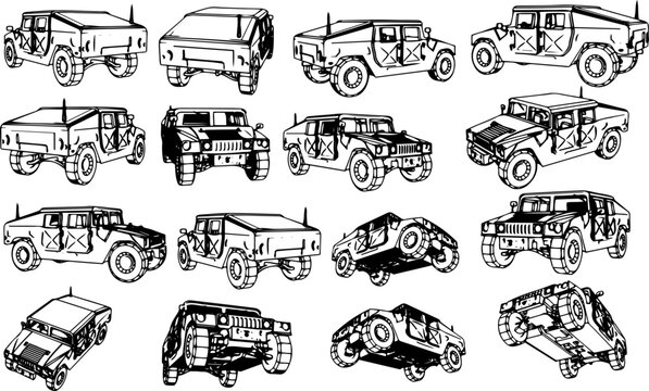 A Comprehensive View: 3D Jeep Silhouettes from All Sides
A Minimalist Take: 3D Silhouettes of Jeeps in Simple Shapes
A Set of Precision-Crafted 3D Jeep Silhouettes from Different Views