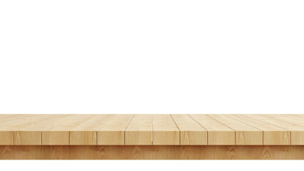 Wooden table top isolated on transparent background 3d rendering png