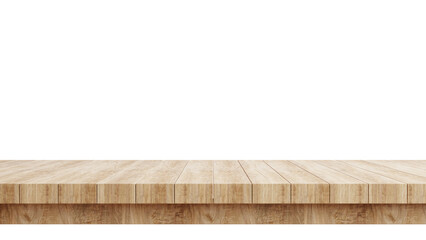 Wooden table top isolated on transparent background 3d rendering png