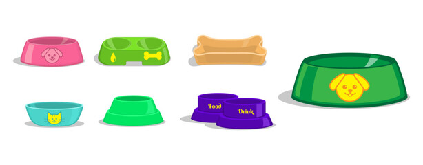 pet bowl cartoon for cat and dog in flat design. 3d illustration