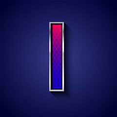 3d metallic font with chrome contour, trendy silver metal alphabet, modern letter I with grid texture, vector illustration 10eps