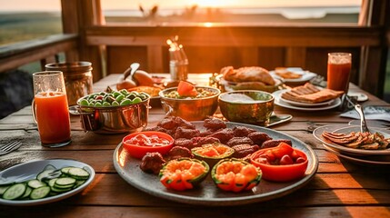 Barbecue family grill table setup, created using Generative AI technology