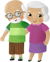 cartoon scene with children father mother grandfather grandmother grandma grandpa family illustration for kids
