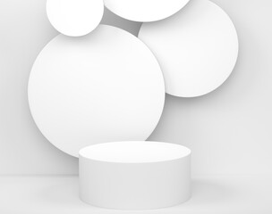Pastel white cylinder podium with steps on monochrome background