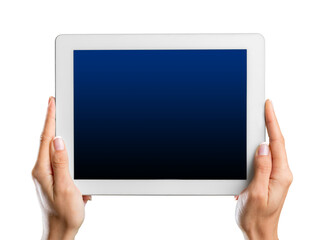 Hands holding tablet pc  isolated