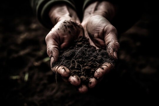 hand holding soil, earth Generated AI