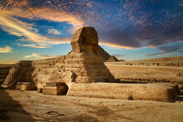 The Great Sphinx of Giza at sunset, Egypt.