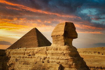 The Great Sphinx of Giza at sunset, Egypt.
