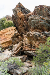 colorful metamorphic rocks on slope, Worcester