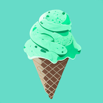 チョコミントアイスクリームのイラスト(AI generated image)
