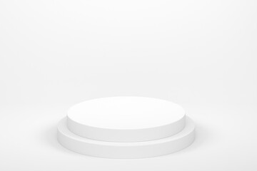 Pastel white cylinder podium with steps on monochrome background