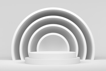 Obraz premium Pastel white cylinder podium with steps on monochrome background