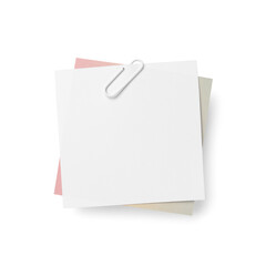 Sticky notes with paper clip on white background