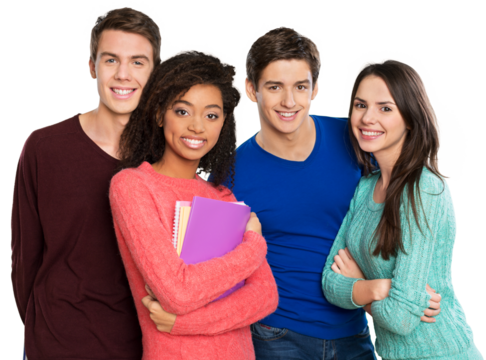 Portrait of happy students together at college