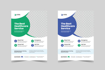 medical flyer template design for a hospital clinic proposal, surgery, pharmaceutical, laboratory, treatment
