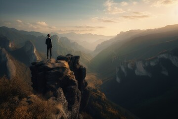 traveler or adventurer on top of the mountain, generative ai
