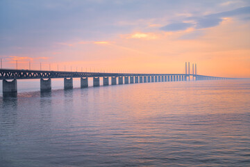 Fototapeta na wymiar The Oresund Bridge is a combined motorway and railway bridge between Sweden and Denmark (Malmo and Copenhagen). 
