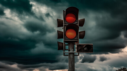 traffic light in front of cloudy sky background