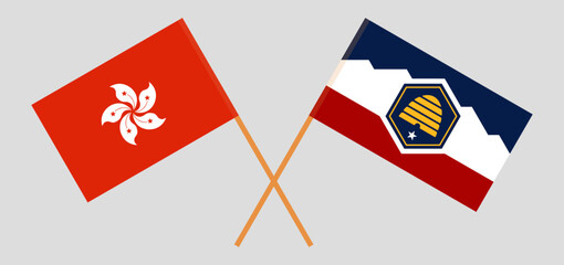 Crossed flags of Hong Kong and The State of Utah. Official colors. Correct proportion