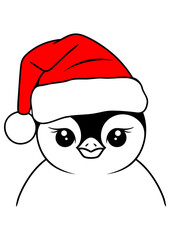 Penguin in Santa's hat, silhouette. Vector illustration. Christmas design