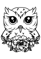 Owl with flowers, silhouette. Vector illustration