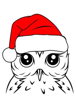Owl in Santa's hat, silhouette. Vector illustration. Christmas design