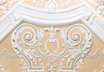 White gypsum bas-relief design details with floral pattern,
