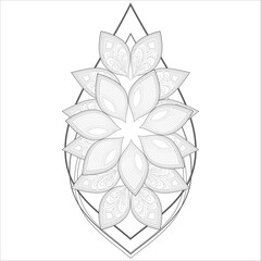 Decorative Abstract Flowers in Black for adult colouring page Isolated on White Background.-vector