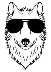 Wolf with glasses outline, vector illustration, forest animal. Wodland animal icon isolated