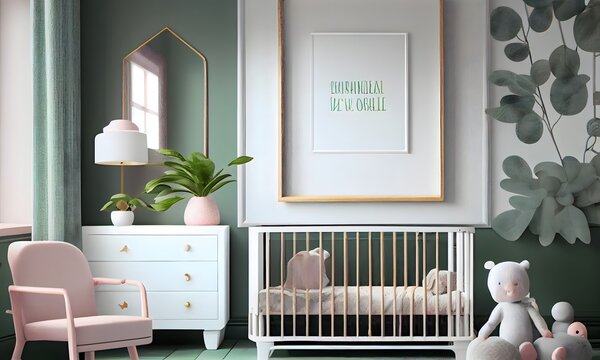 baby room with mockup frame ai generative