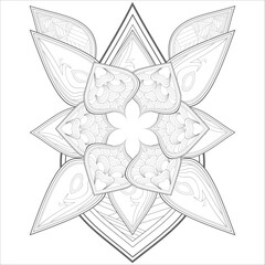 Decorative Abstract Flowers in Black for adult colouring page Isolated on White Background.-vector