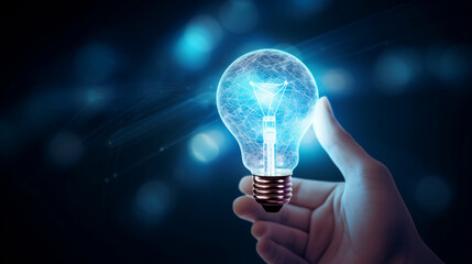 human Hand holding Light bulb Global Internet connection. Business global internet connection application technology and digital marketing, Financial and banking, Digital link tech, big data. 
