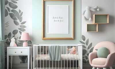 baby room with mockup frame ai generative
