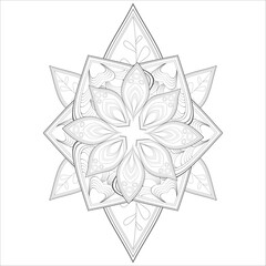 Decorative Abstract Flowers in Black for adult colouring page Isolated on White Background.-vector