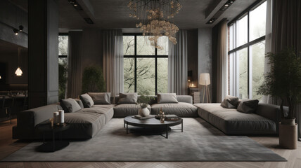 Modern living room interior. Illustration AI Generative.