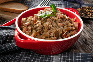 Bigos - sauerkraut stewed with meat, dried mushrooms and sausage.