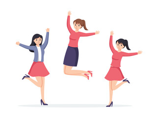 group of woman happy dance movements isolated