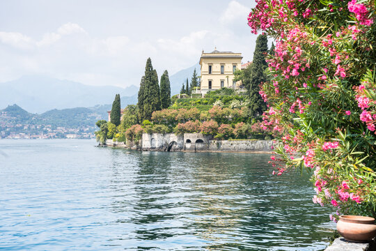 View of Lake Como from the botanical garden of Villa Monastero, Varenna, Italy