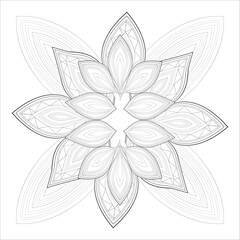 Coloring Page for Adult for Fun and Refreshing. Hand Drawn Sketch for Adult Anti Stress Coloring Page. Decorative Doodle flowers in Black Isolated on White Background.-vector