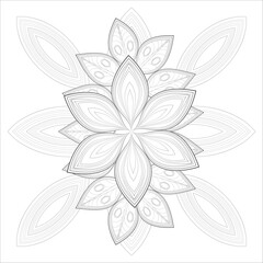 Coloring Page for Adult for Fun and Refreshing. Hand Drawn Sketch for Adult Anti Stress Coloring Page. Decorative Doodle flowers in Black Isolated on White Background.-vector