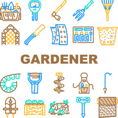 garden plant tree nature seed icons set vector