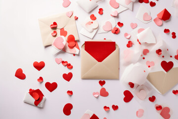 White envelope with hearts. Illustration AI Generative.