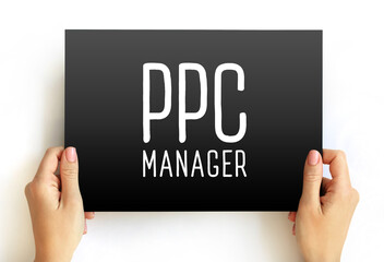 Ppc Manager text on card, business concept background