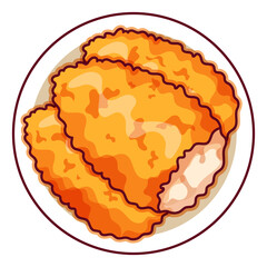 American fast food crispy breaded fish fillet illustration vector. Asian appetizers and finger food icon top view. Fried fried battered fish top view cartoon. Fast food crispy fish menu icon vector.