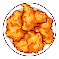 American fast food fried chicken recipe illustration vector.
Asian appetizers and finger food icon top view.
Fried chicken wings chicken breast top view cartoon.
Fast food crispy chicken menu icon.