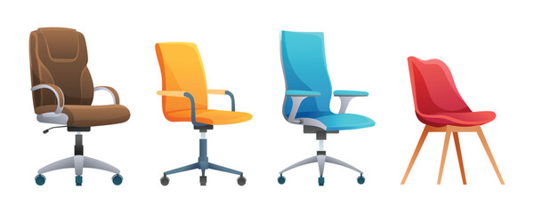 Set of different office chairs vector illustration isolated on white background