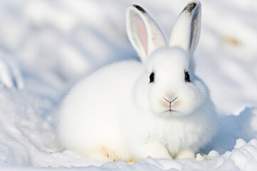 Obraz premium white rabbit in the snow,rabbit in snow,white rabbit