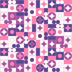 Beautiful of Colorful Circle and Square Pink and Purple, Repeated, Abstract, Illustrator Pattern Wallpaper. Image for Printing on Paper, Wallpaper or Background, Covers, Fabrics