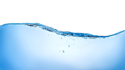 Blue water wave and bubbles on transparent background. blue water surface with splash, waves and air bubbles to clean drinking water. Can be used for graphic designing, editing, putting on products.