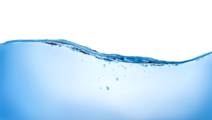 Blue water wave and bubbles on transparent background. blue water surface with splash, waves and air bubbles to clean drinking water. Can be used for graphic designing, editing, putting on products.